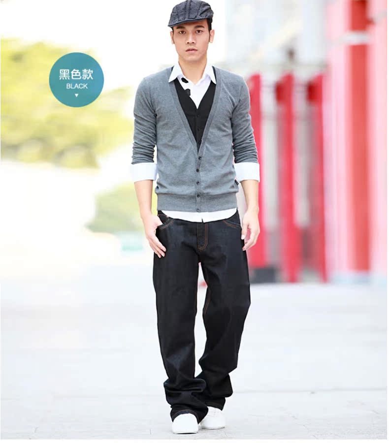 Huyền thoại bò lớn Mùa thu và mùa đông quần jeans nam rộng chân dày phiên bản Hàn Quốc của mỡ thủy triều cộng với phân bón XL quần áo thời trang