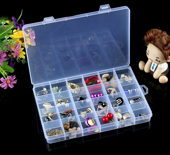 24-grid multi-grid storage box for earrings and earrings, transparent large-capacity dust-proof and anti-oxidation jewelry box