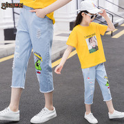 Cô gái Jeans 2020 New Spring / Summer Loose Bảy Pants Trong Big Kids Summer Kids mặc mỏng quần.