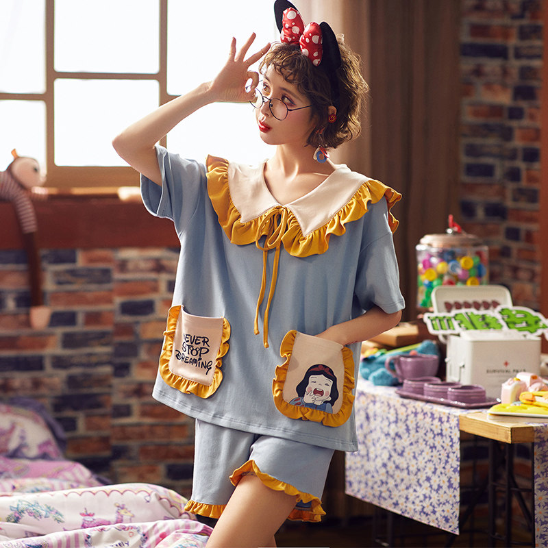 Fy Fang Yi Summer Ladies Princess Princess Collar Pyjamas pure cotton Home Cuts cute and thin Korean version