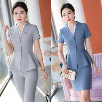 Short-sleeved black suit culottes summer two-piece suit beauty salon hotel front desk SPA club professional work clothes female