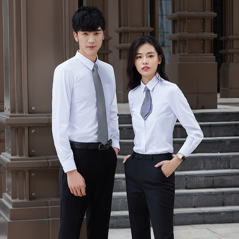 Men's and women's same paragraph formal wear long-sleeved shirt business interview suit professional wear hotel front desk work clothes anti-wrinkle shirt