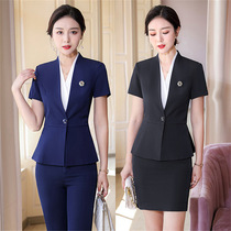 Short-sleeved suit two-piece suit female summer hotel reception professional wear temperament beauty salon overalls