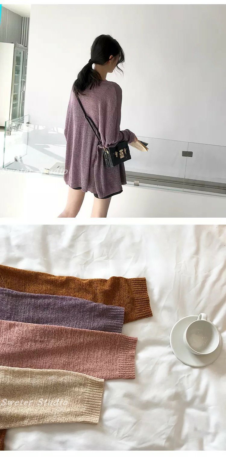 Thiết kế lụa tơ tằm đan áo len nữ mùa hè mới lưới màu đỏ lỏng lẻo áo len gió bên ngoài áo len mỏng điều hòa - Đan Cardigan áo len nữ đẹp