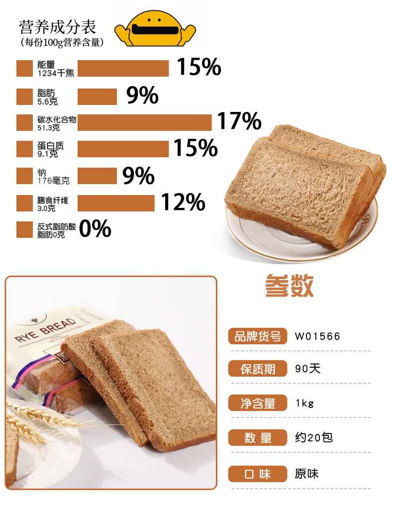 低脂、无糖、2斤：40片 每日生机 黑麦全麦面包 券后14.8元包邮 买手党-买手聚集的地方