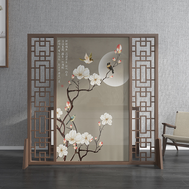 Custom Screen Partition Living Room Entrance House Xuan Guan New Chinese Solid Wood Hollowed-out Grid Office Net Red Decoration Seat Screen