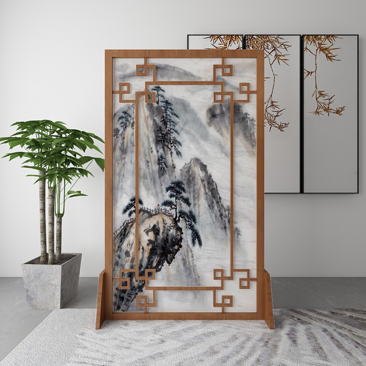 Screen partition solid wood modern Chinese living room bedroom tea room study block decoration hollow porch landscape seat screen