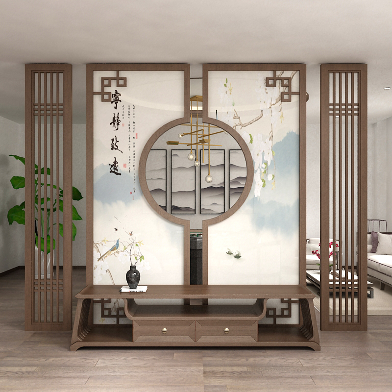 New Chinese style screen living room entrance Hotel modern simple custom solid wood environmental protection hollow decoration Landscape partition