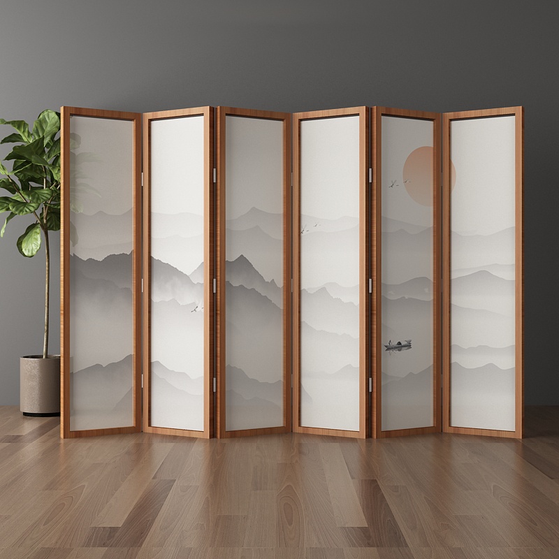 New Chinese screen partition wall living room simple modern decoration office cover mobile folding solid wood hotel customization