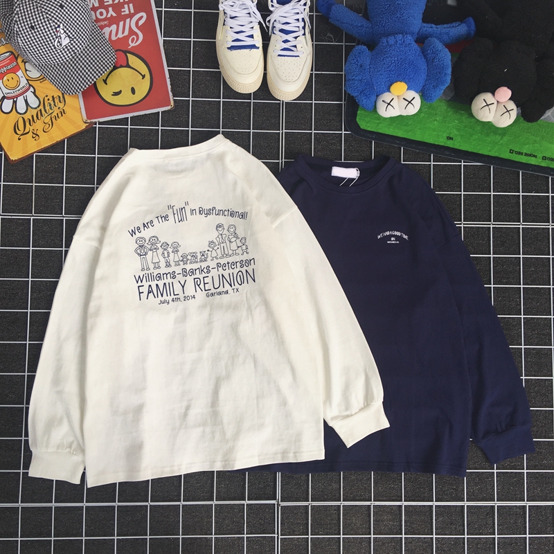 South Korea ulzzang yuansufeng sweater men's and women's round neck ins Hong Kong Style loose BF long sleeve T-shirt lov