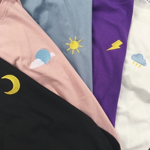 Shirashima couple's short sleeve T-shirt Korean version Harajuku style ulzzang weather embroidery for boys and girls
