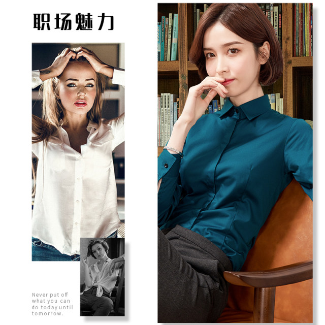 Long-sleeved shirt women's white autumn new professional wear OL shirt Korean style slim work clothes formal student tops