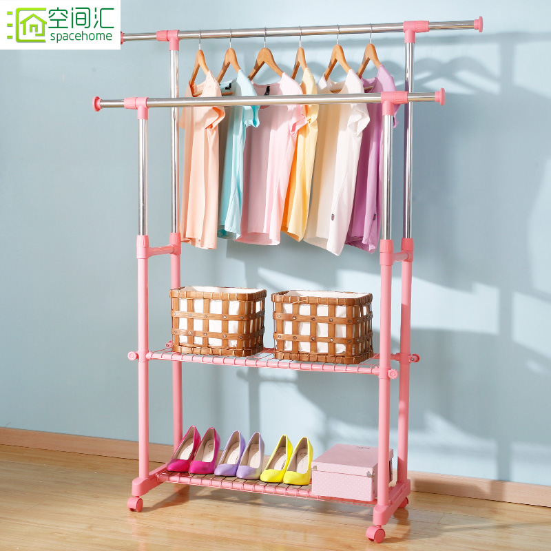 Drying rack floor-to-ceiling folding indoor and outdoor balcony double-pole cooling clothes hanger mobile simple hanging clothes pole quilt rack