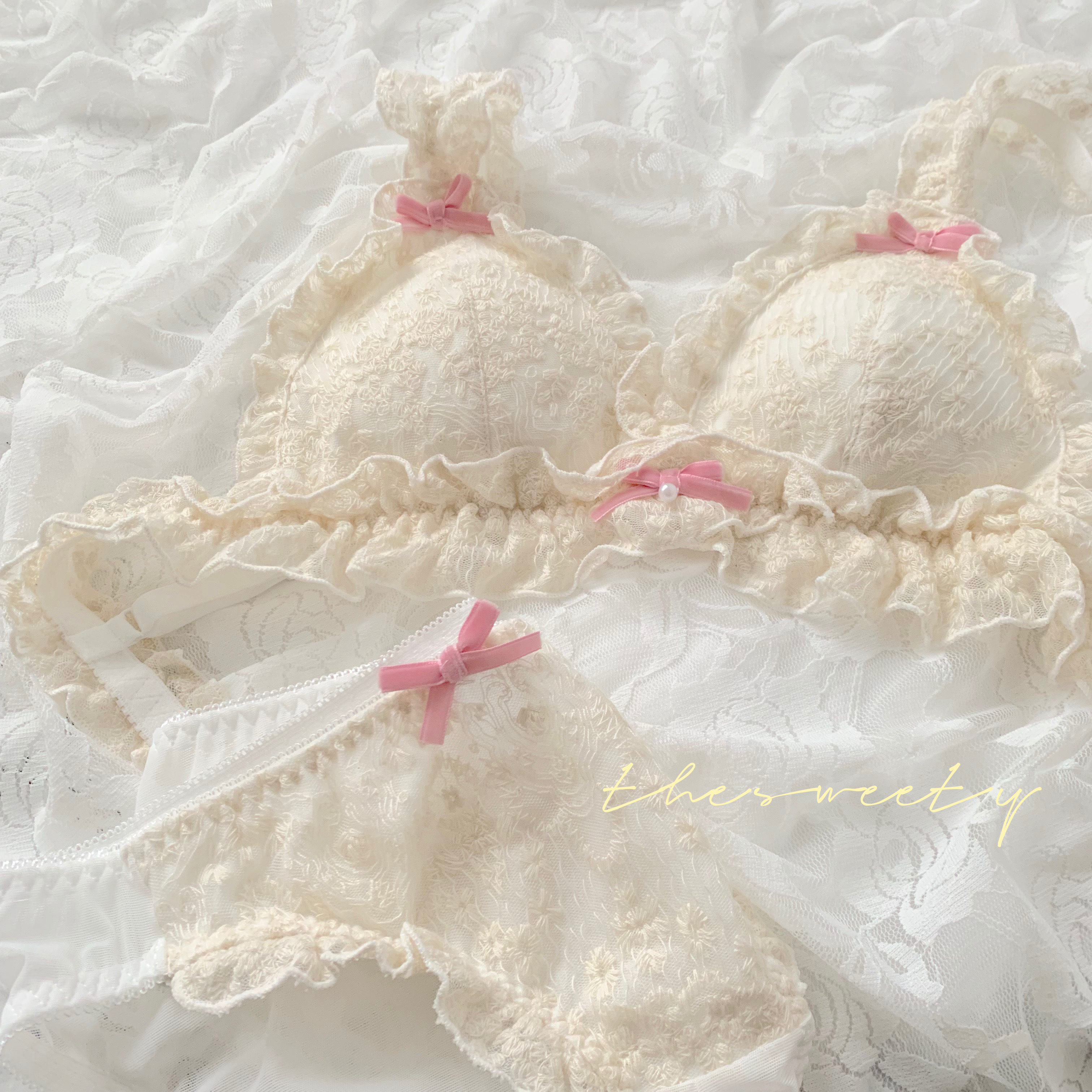 Fugitive Princess ~ Day Family Loretta Girl Lingerie Lace Lace Without Steel Ring Triangle Cup Comfort Bra Hood Suit