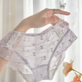 Сиреневое нижнее белье, кружевные хлопковые сексуальные штаны