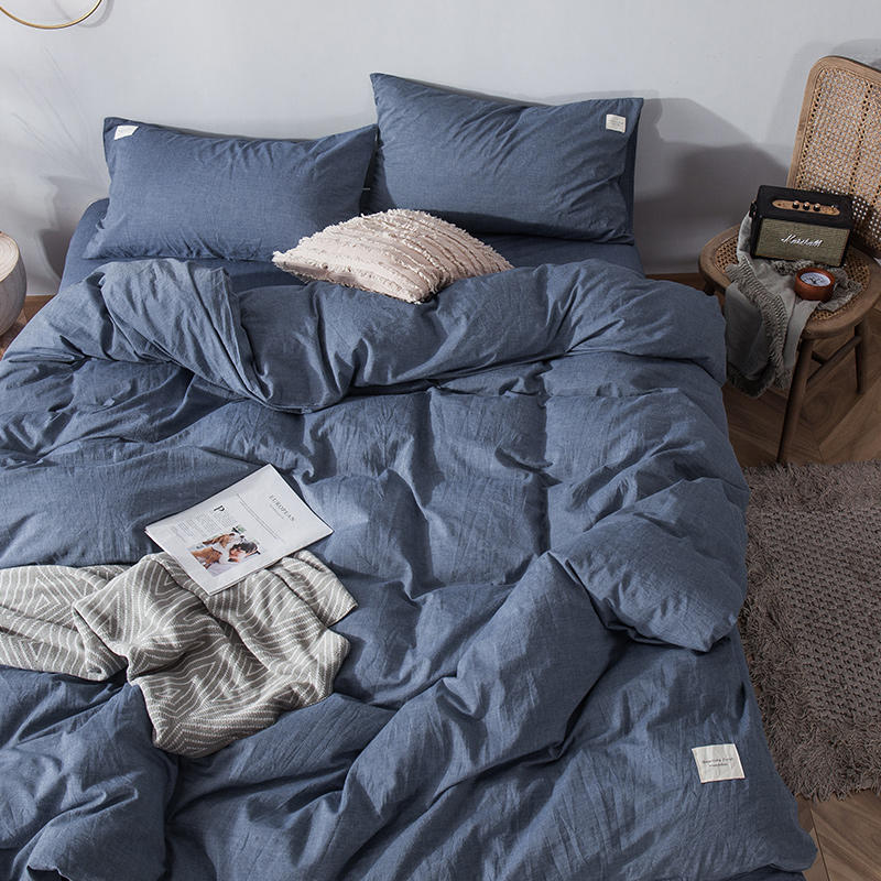 Japanese-style yarn-dyed washed cotton four-piece set of cotton pure cotton bed bag ultra-soft nude sleeping single double quilt cover bedding