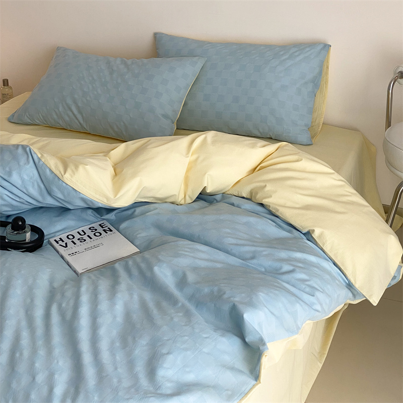 Light luxury high-quality waffger four-piece cotton sheets can not be set up to sleep naked bedding