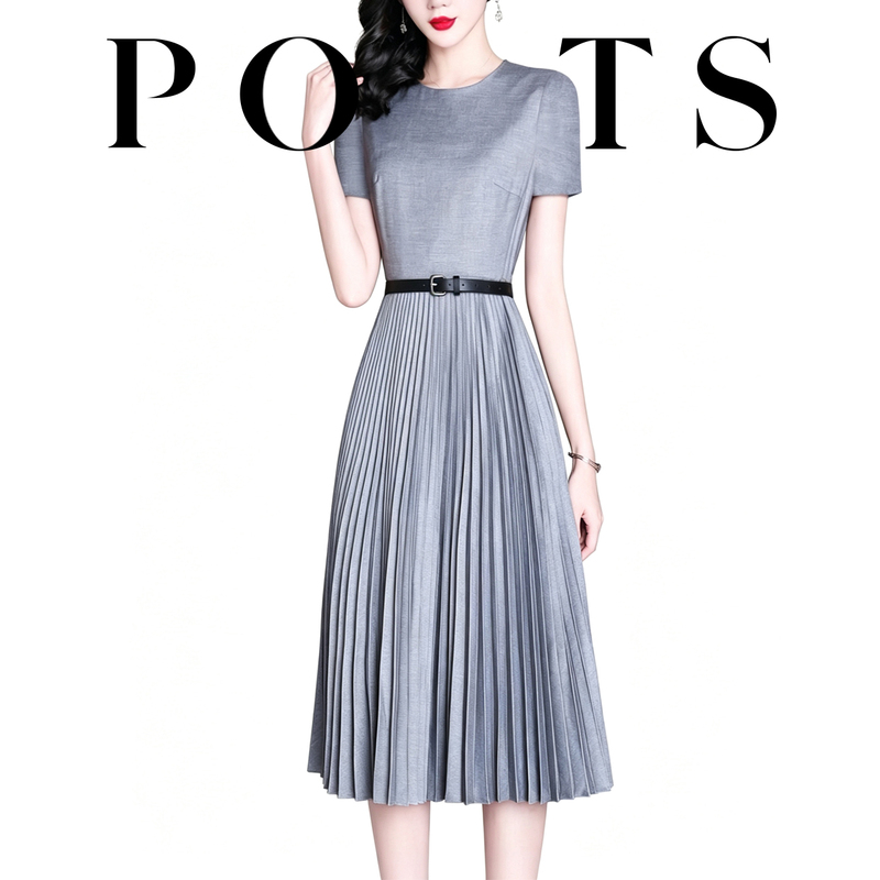 Ports (1961) Summer Short-Sleeved Dress for Women, Elegant and Slim-Fitting A-Line Skirt, Mid-Length Pleated Skirt Ports (1961) Summer Short-Sleeved Dress for Women, Elegant and Slim-Fitting A-Line Skirt, Mid-Length Pleated Skirt