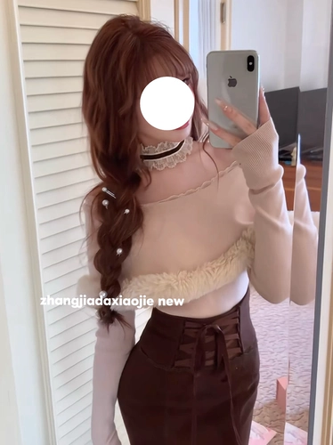 Японский милый бархатный свитер, комплект, открытые плечи, рыбий хвост