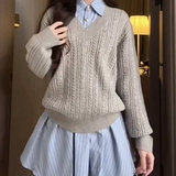 Лонгслив, свитер, приятная телу синяя рубашка, комплект, с вышивкой, V-образный вырез, по фигуре