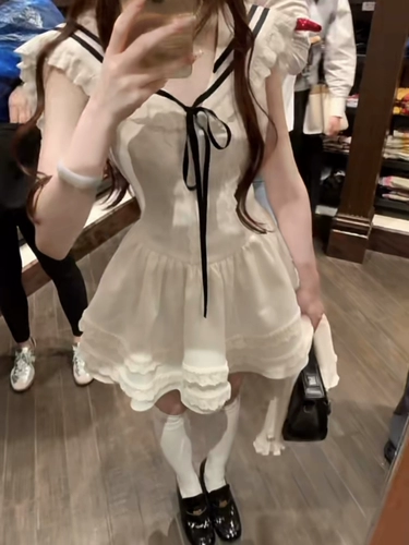 Милый белый приталенный военно-морской корсет для принцессы, изысканный стиль, юбка-пачка