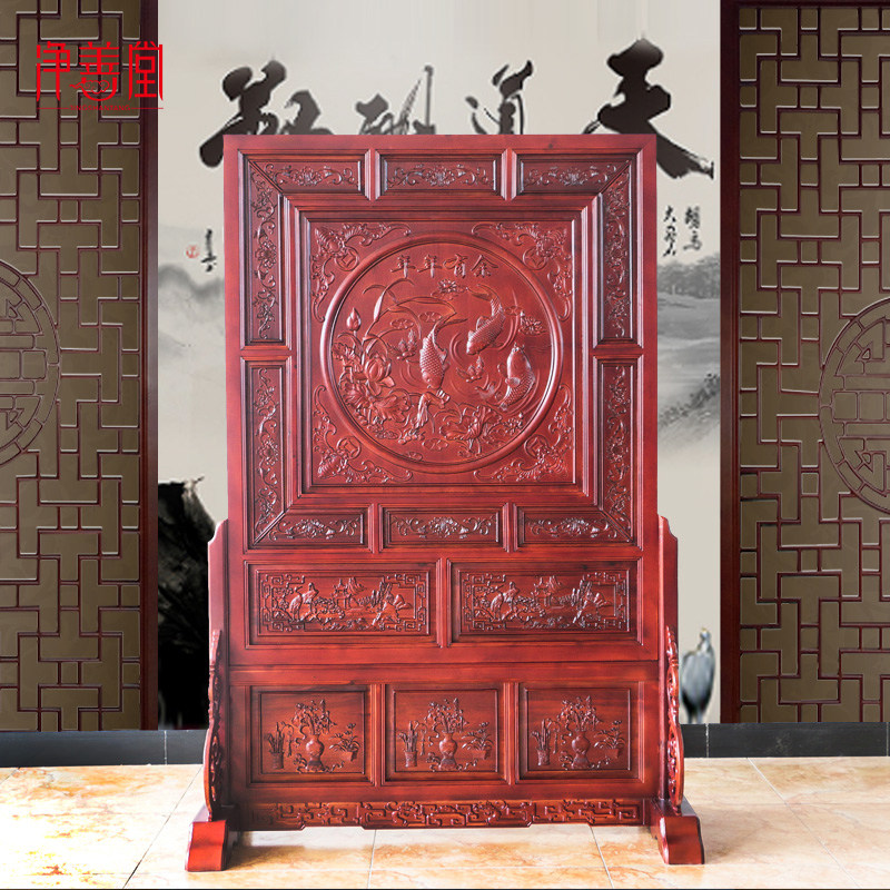 Retro Dongyang wood carving interstitial screen foyer blocking hotel office seat screen Chinese home solid wood screen partition