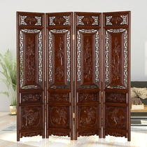 Solid wood carved screen bedroom shielding home partition wall simple Chinese folding mobile living room entrance wooden screen