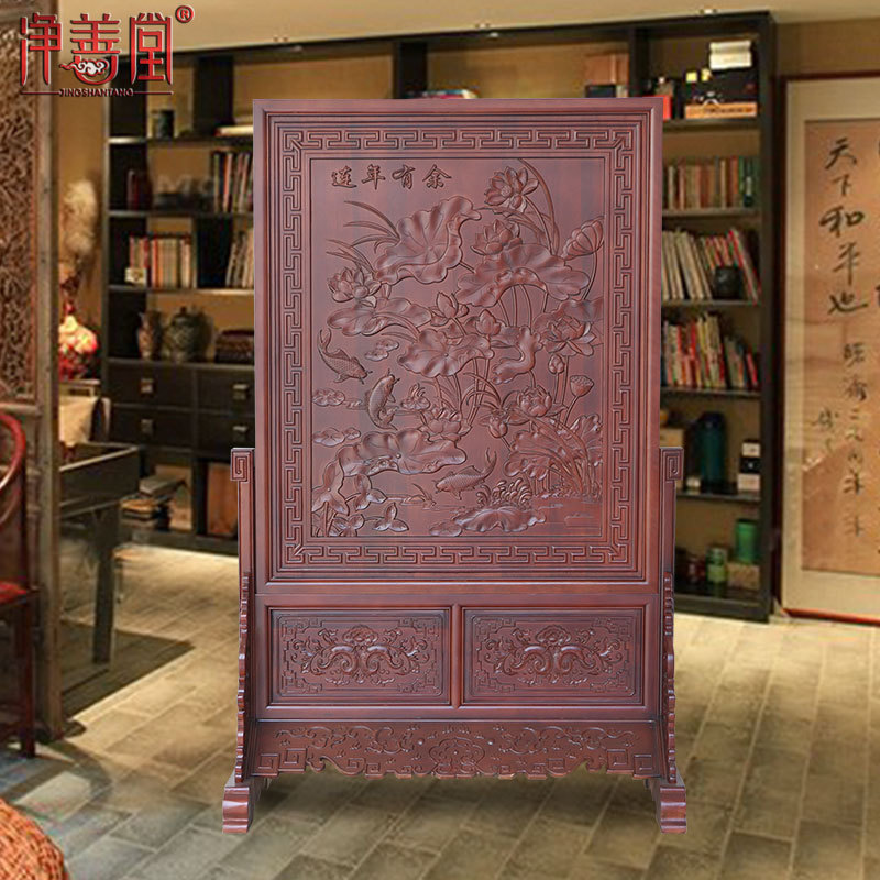 Solid wood engraving antique home Xuanguan screen partition broken door hall interval seat Pingtung Yangmu Year of the year more than enough to insert screen