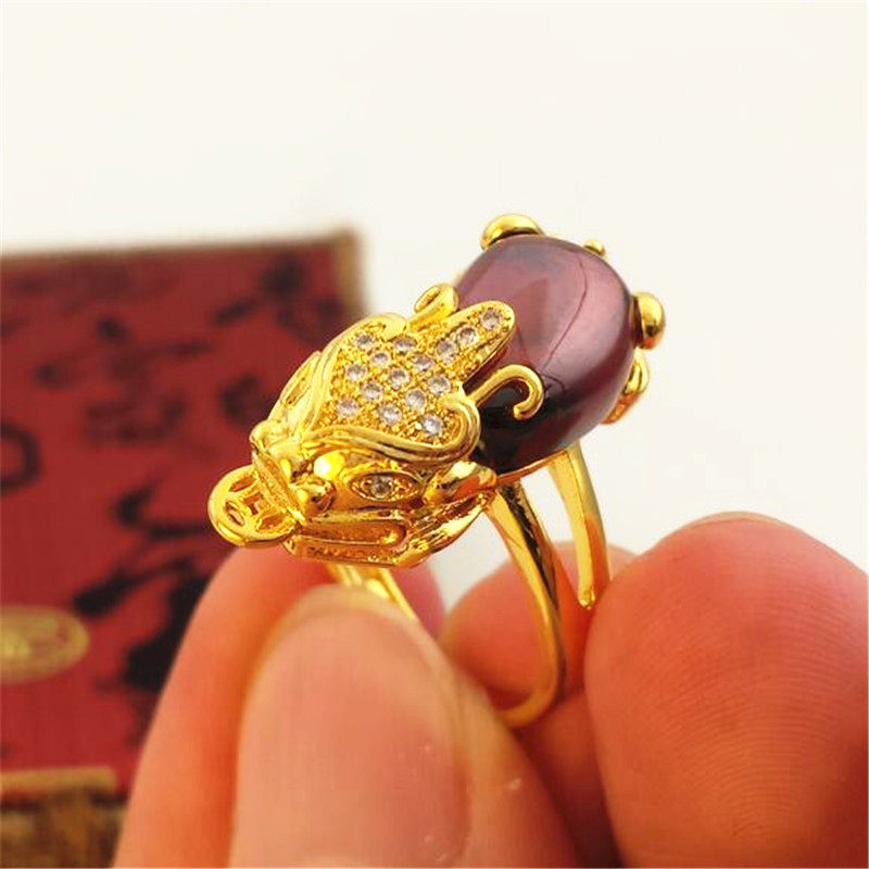 特价越南沙金红宝石玉貔貅戒指 女款可调节食指欧币指环 招财包邮