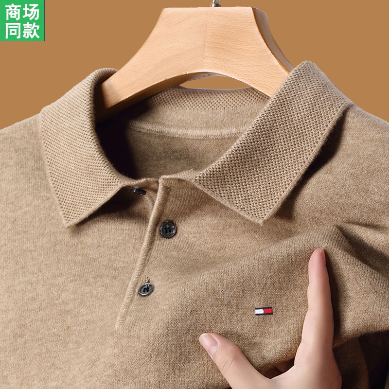 Outlet Tommy Hilfiger Wool Sweater Men's Collared Cashmere Sweater Men's Knitwear Warm Knitted Base Shirt