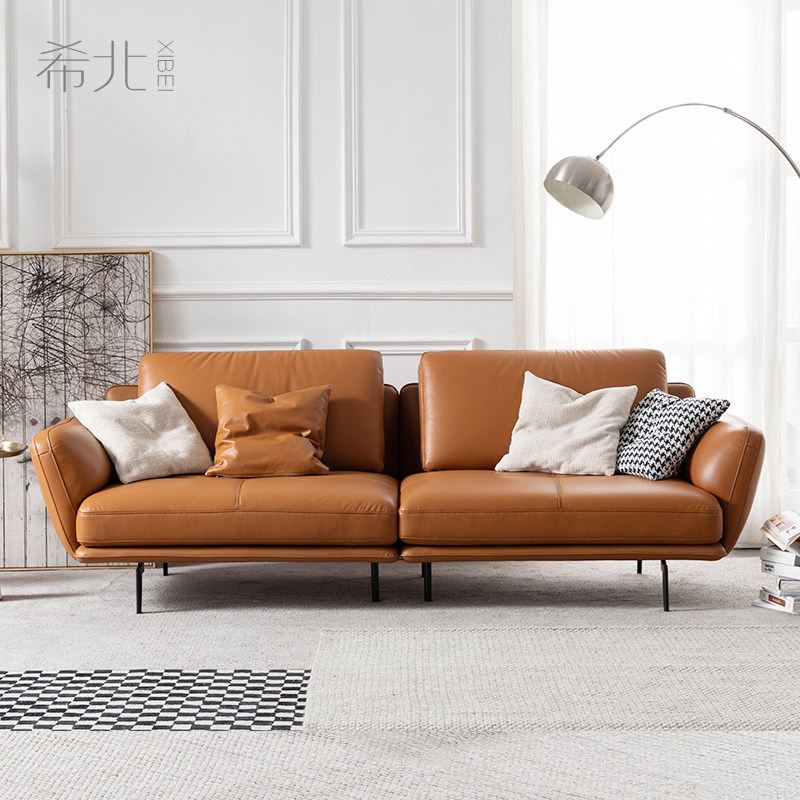 Nordic leather sofa living room leather art head layer cowhide combination leather living room modern light luxury small apartment leather sofa