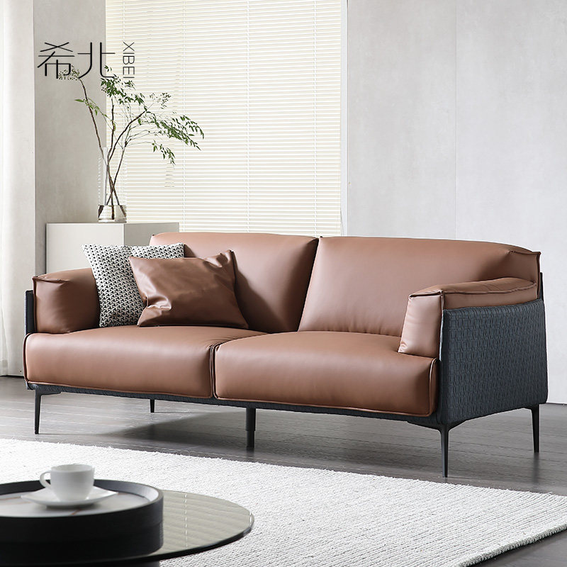 Light and luxurious Nordic washout tech fabric sofa minimalist modern little family living room new straight row trio leather sofas