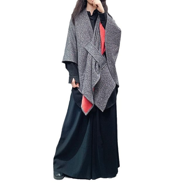 Xuman ຕົ້ນສະບັບຂະຫນາດໃຫຍ່ວ່າງບໍ່ສະຫມໍ່າສະເຫມີ cloak ພາກຮຽນ spring ແລະດູໃບໄມ້ລົ່ນໃຫມ່ versatile cardigan niche ການອອກແບບ shawl knitted