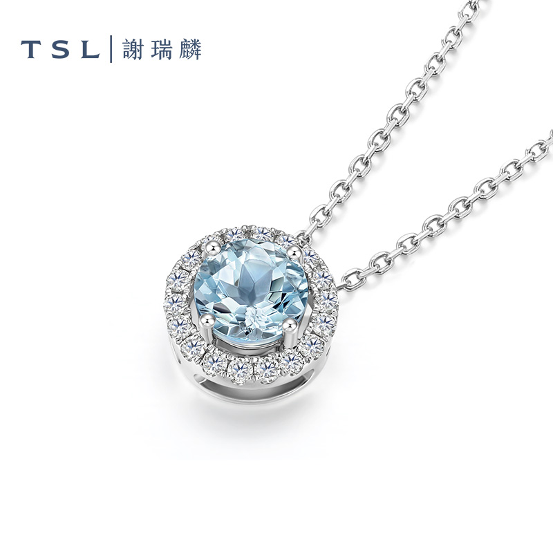 TSL Xie Ruilin アイスブルー スイートハートシリーズ 18K ゴールド ダイヤモンド ネックレス アクアマリン セット 64246