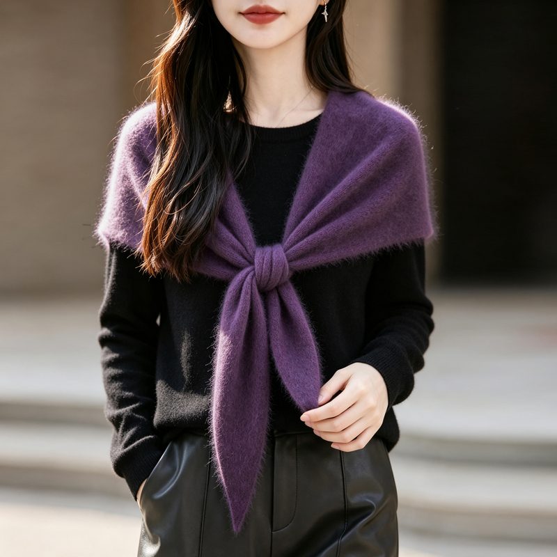 Brushed Light Luxury Minimalist Style Wool Knitted Triangle Scarf for Women, Versatile and Warm for Autumn and Winter, Multifunctional Long Wool Shawl
