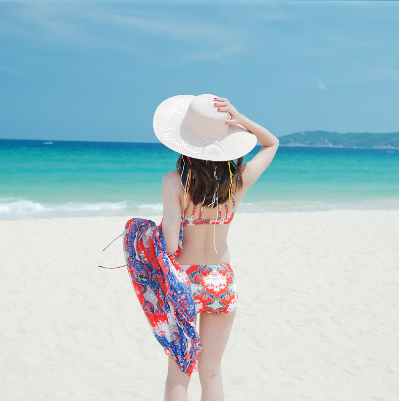 Cặp đôi đồ bơi nữ đi biển bikini chia váy gợi cảm ba mảnh thép tấm ngực nhỏ thu thập bikinii đồ đôi trắng đi biển	
