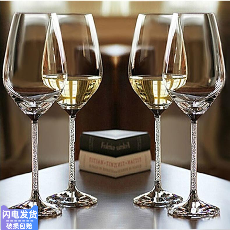 Eurostyle Crystal Glass Big home inlaid drill High foot cup White Wine Glass Wedding Red Wine Glass Home Suit