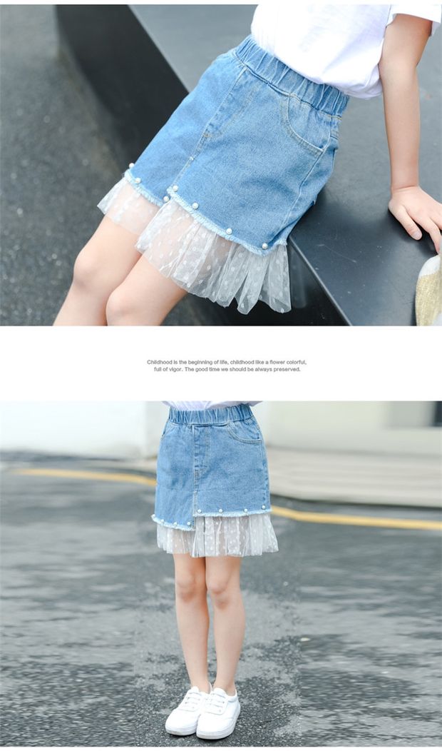 6 cô gái denim váy ngắn 8 váy mùa hè cậu bé lớn váy bé gái 10 ngọc trai 12 ren 13 trẻ em 15 tuổi - Váy chân váy len dài