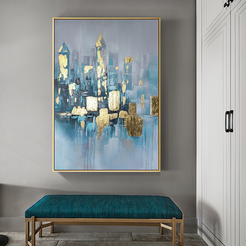 Abstract City Gold Leaf Painting Introductory Xuan Guan Decoration Painting Modern Light Extravagant Vertical Version Wall Hanging Painting Corridor Aisle Wall Painting