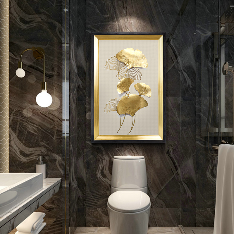 Light Luxury Bathroom Decorative Painting, Waterproof Toilet Wall Mural, Golden Ginkgo Leaf Hotel Model Room Hanging Painting Light Luxury Bathroom Decorative Painting, Waterproof Toilet Wall Mural, Golden Ginkgo Leaf Hotel Model Room Hanging Painting