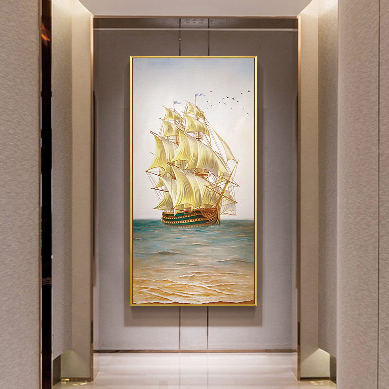 Light Luxury Entrance Hall Decorative Painting Door Wall The Future Is Like The Sea Smooth Sailing Meaning Murals Walkways Atmospheric Paintings