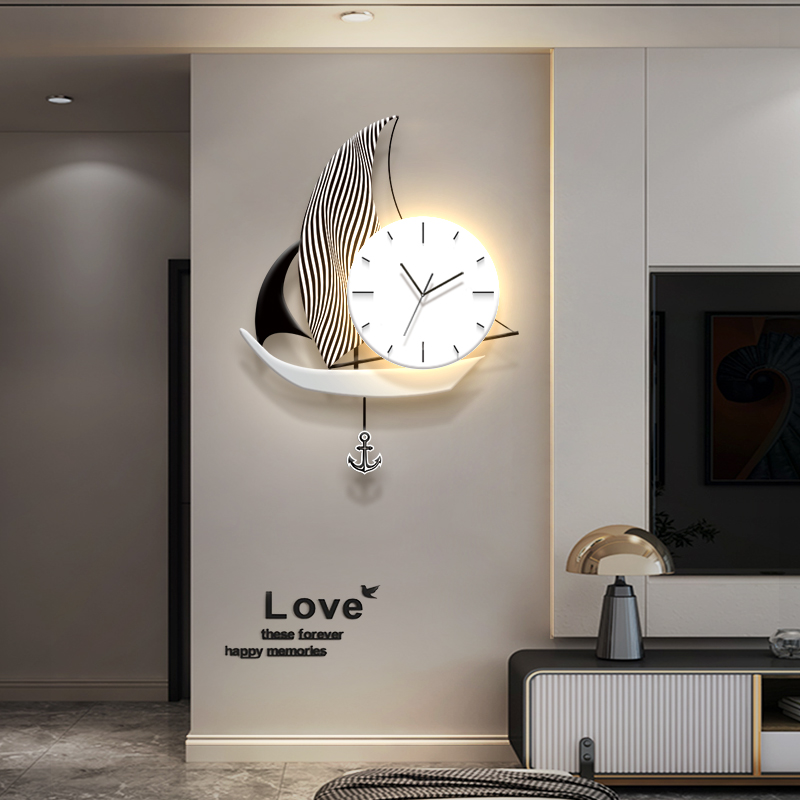 One sails smooth living room decorated timepiece 2024 new net red creativity light and luxurious pendulum clock restaurant clock hanging wall-Taobao