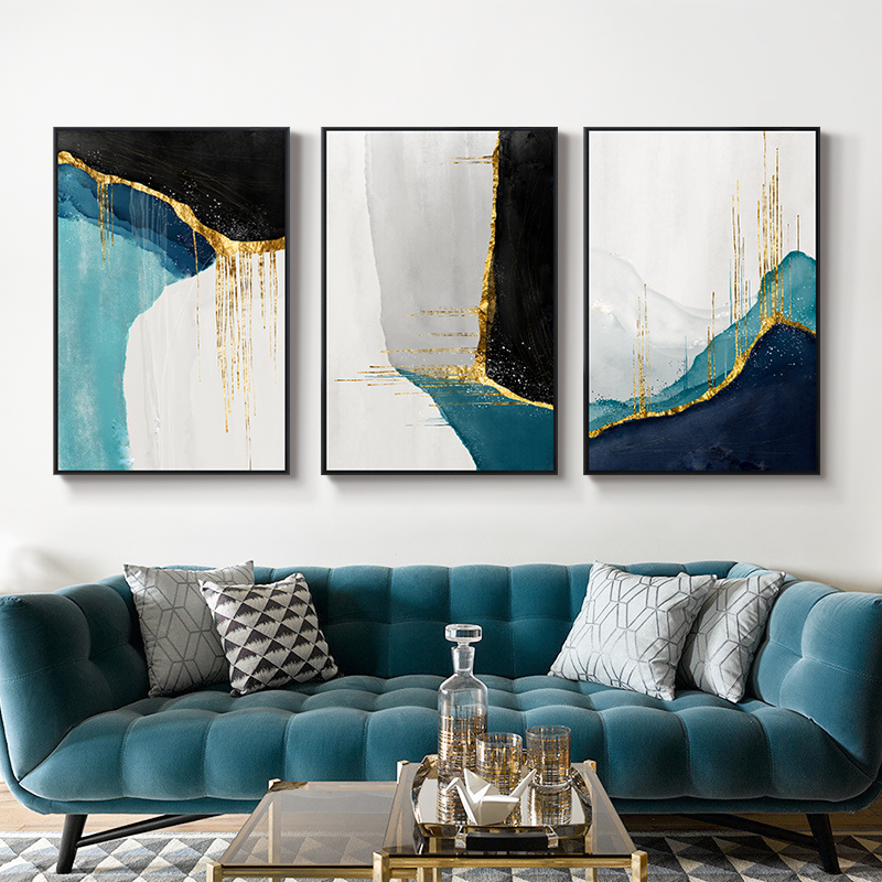 Living Room Decoration Painting Modern Minimalist Triple Painting with Thinking Blue Sofa Background Wall Hung Painting Abstract Vertical version Composition