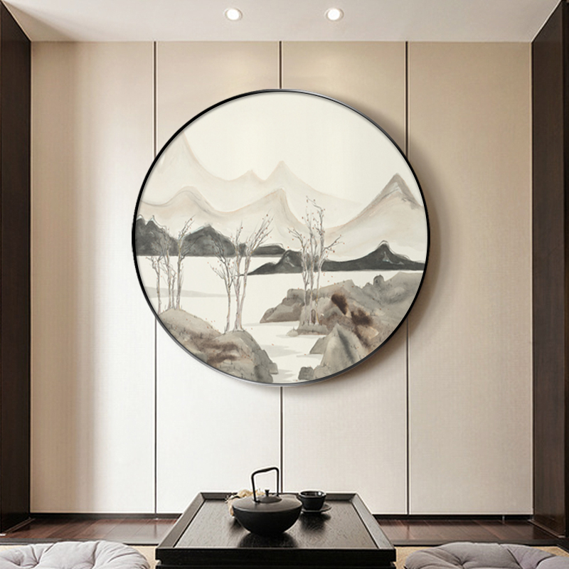 New Chinese Round Decoration Painting Zen with Mountain Entrance Door Wall Genguan Corridor Hung Painting Tea Room Bookroom Stairway