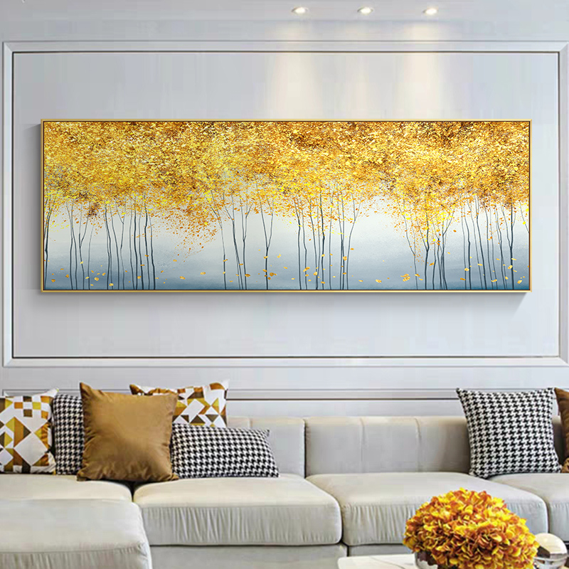 Horizontal Version Home Decoration Painting Living Room Hanging Painting Gold Boulevard Sofa Background Wall Mural Light Lavish Hand Gold Leaf Painting