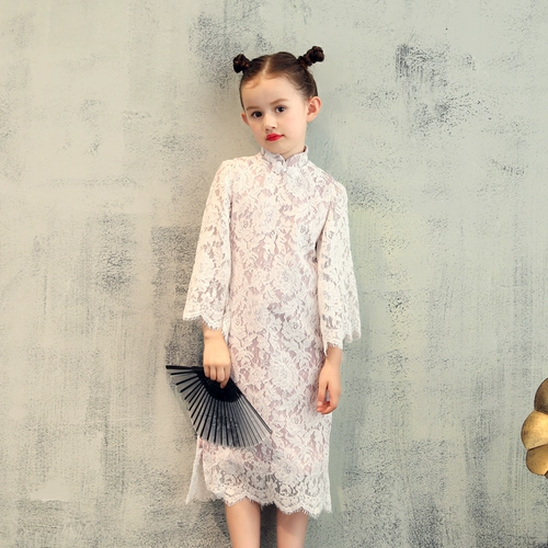 Лонгслив, детское ципао, белое ретро платье, летний костюм, китайский стиль