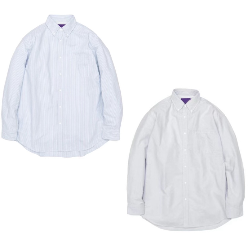 Japanese Retro Purple* Label Shawn Yue Shirt Strip Shirt Loose Striped Pocket Oxford Fabric Shirt