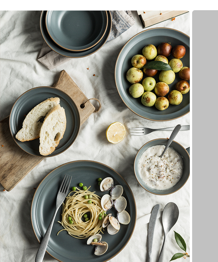 The dishes suit household creative temperament grey ceramic tableware Nordic contracted western - style food bowl dish dish plate plate