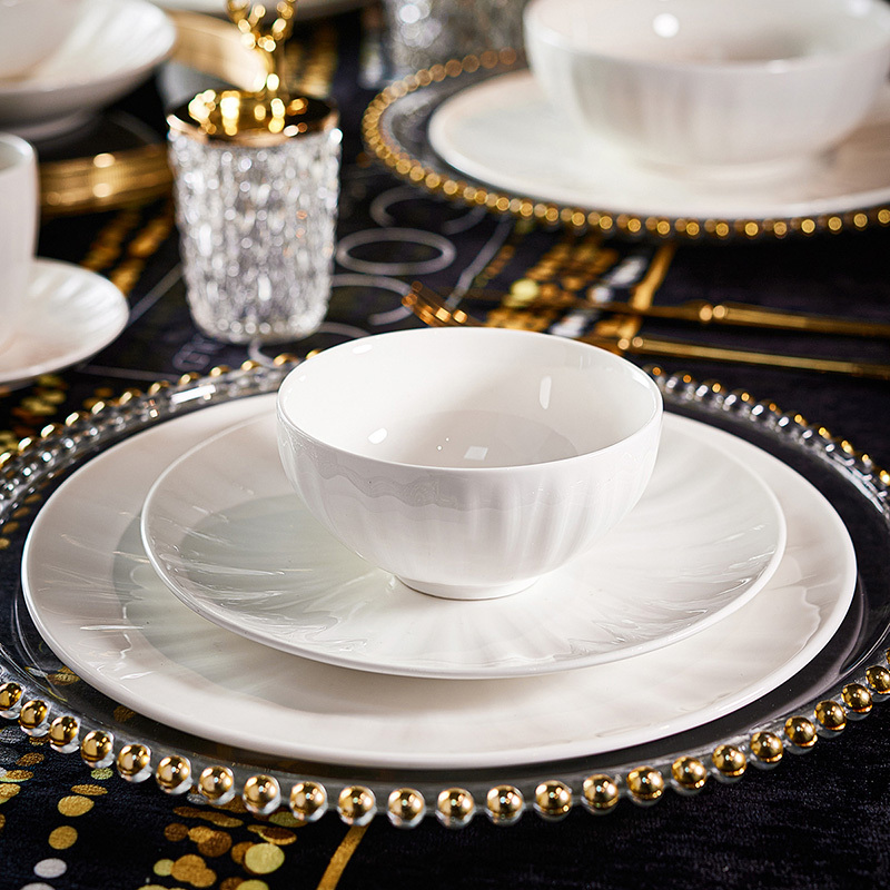 Imhouse Bowl and Plate Set, High-End White Porcelain Tableware, Bowl, Plate, and Chopsticks Set, Household Tableware Set