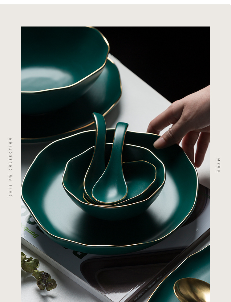 Dishes suit blackish green light and decoration ceramics tableware up phnom penh alien household rice bowls creative Dishes western Dishes